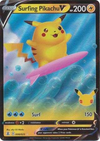 Pokemon Trading Card Game - Surfing Pikachu V - 8/25 - Ultra Rare Celebrations