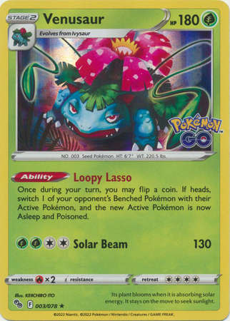 Pokemon Trading Card Game - Venusaur - 003/078 - Holo Rare Pokemon Go