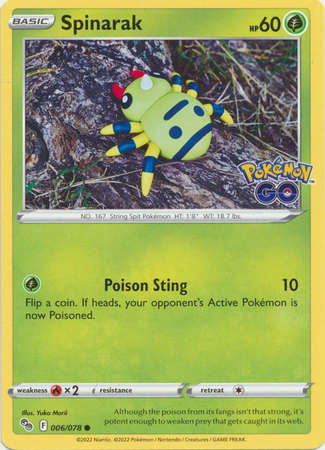 Pokemon Trading Card Game - Spinarak - 006/078 - Common Pokemon Go