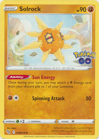 Pokemon Trading Card Game - Solrock - 039/078 - Uncommon Pokemon Go