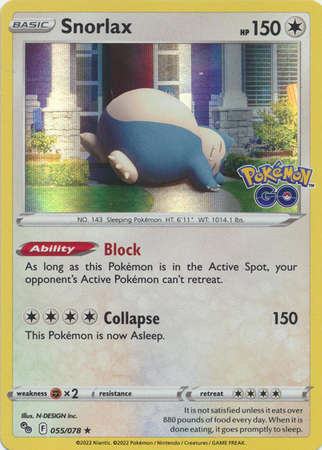 Pokemon Trading Card Game - Snorlax - 055/078 - Holo Rare Pokemon Go