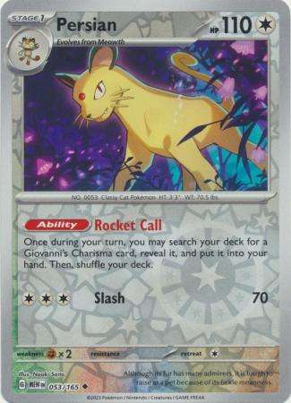 Pokemon Trading Card Game - Persian - 053/165 - Uncommon Reverse Holo Scarlet & Violet 151 Reverse H