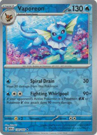 Pokemon Trading Card Game - Vaporeon - 134/165 - Holo Rare Reverse Holo Scarlet & Violet 151