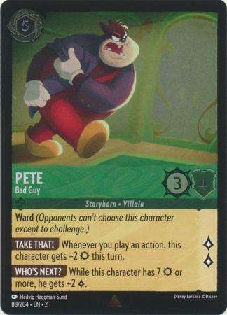 Disney Lorcana Trading Card Game - Pete - Bad Guy - 88/204 - Rare Cold Foil