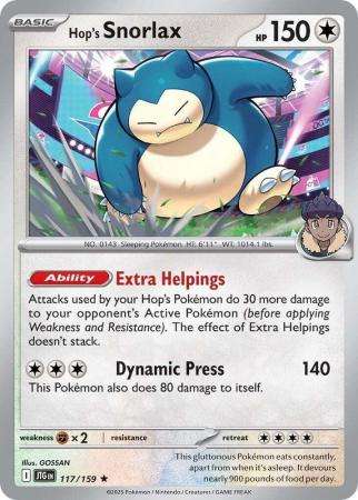 Pokemon Trading Card Game - Hop's Snorlax - 117/159 - Rare Scarlet & Violet: Journey Together - Holo