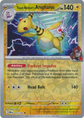 Pokemon Trading Card Game - Team Rocket's Ampharos - 074/182 - Reverse Holo - Destined Rivals