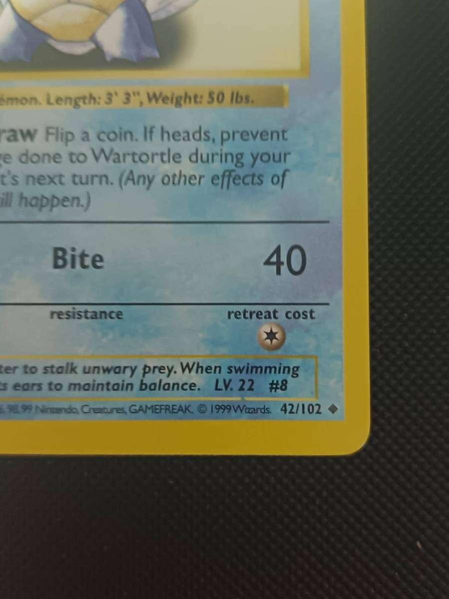 Pokemon Trading Card Game - Wartortle Base Set (Shadowless) Uncommon 42 Shadowless
