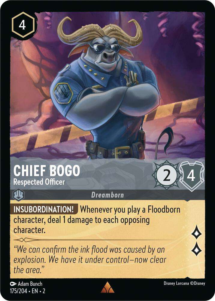 Disney Lorcana Trading Card Game - Rare - Chief Bogo - Respected Officer - Rise of the Floodborn (2)