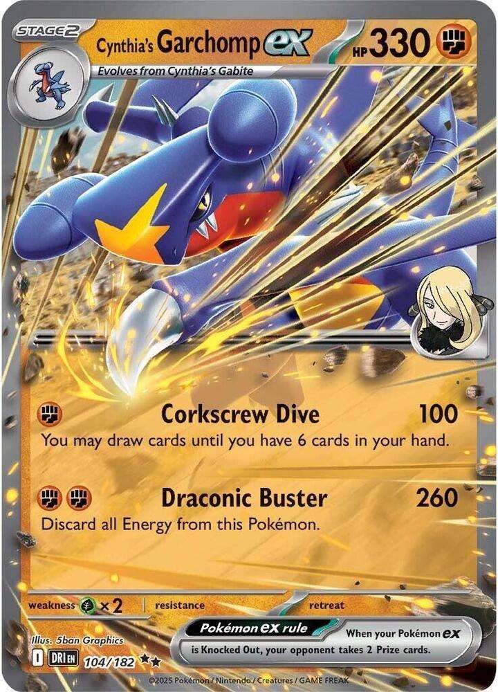 Pokemon Trading Card Game - Cynthia's Garchomp ex - 104/182 - SV10: Destined Rivals (DRI)