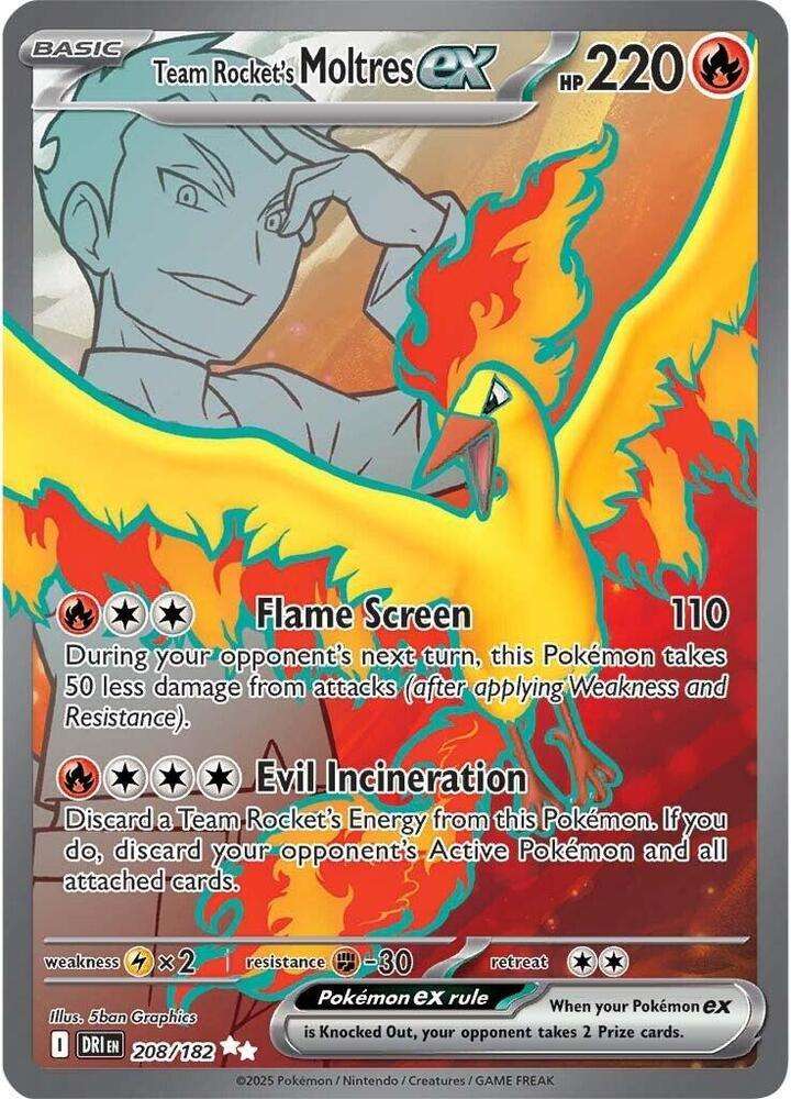 Pokemon Trading Card Game - Team Rocket's Moltres ex - 208/182 - SV10: Destined Rivals (DRI)