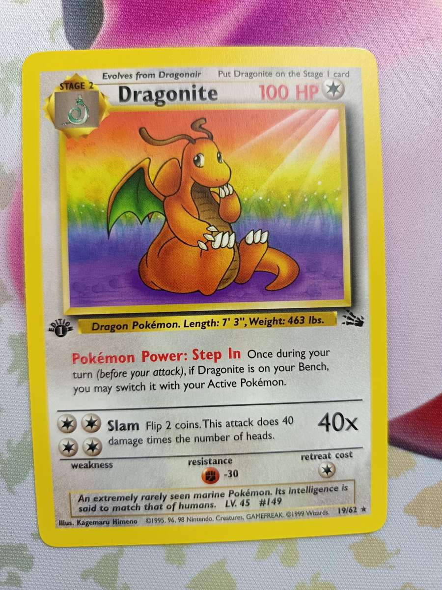 Pokemon Trading Card Game - Dragonite [1st Edition] #19 Pokemon Fossil - Rare - Vintage