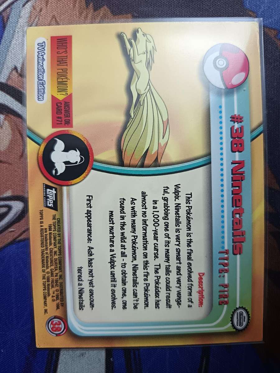 Pokemon Trading Card Game - Ninetails #38 Pokemon 1999 Topps TV  - Vintage