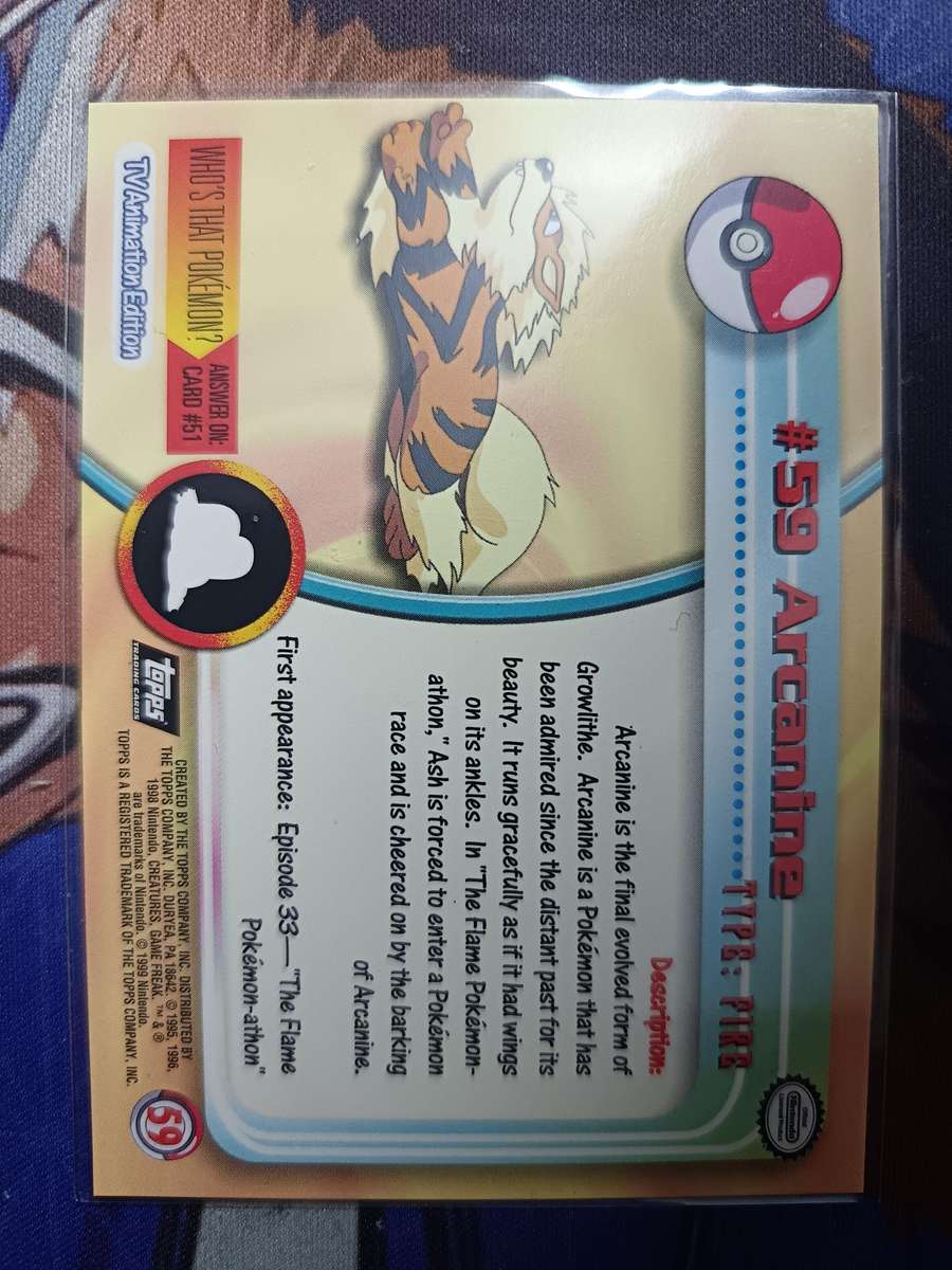 Pokemon Trading Card Game - Arcanine #59 Pokemon 1999 Topps TV  - Vintage