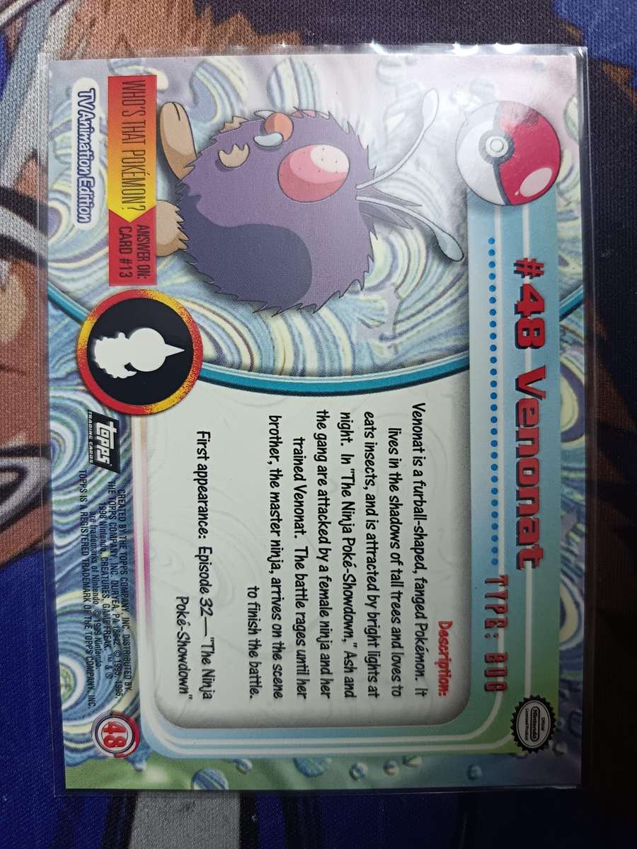 Pokemon Trading Card Game - Venonat #48 Pokemon 1999 Topps TV - Vintage