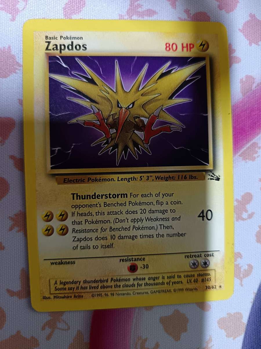 Pokemon Trading Card Game - ZAPDOS 30/62 Non-Holo Rare Fossil Set WOTC Unlimited
