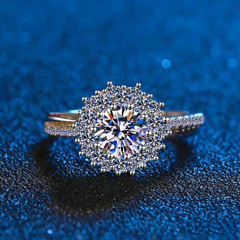 Moissanite Halo Engagement Ring in 925 Sterling Silver