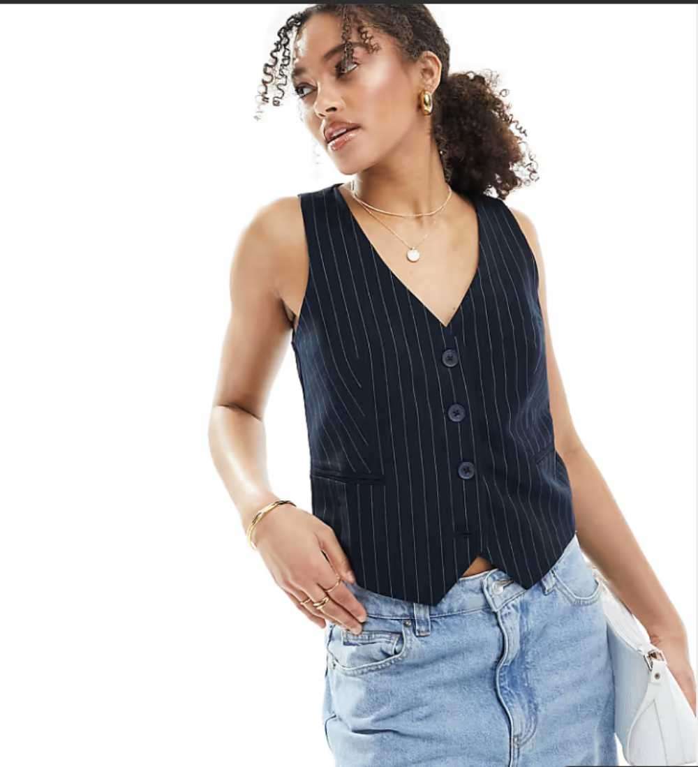 LADIES NAVY PINSTRIPE WAISTCOAT SIZE 38