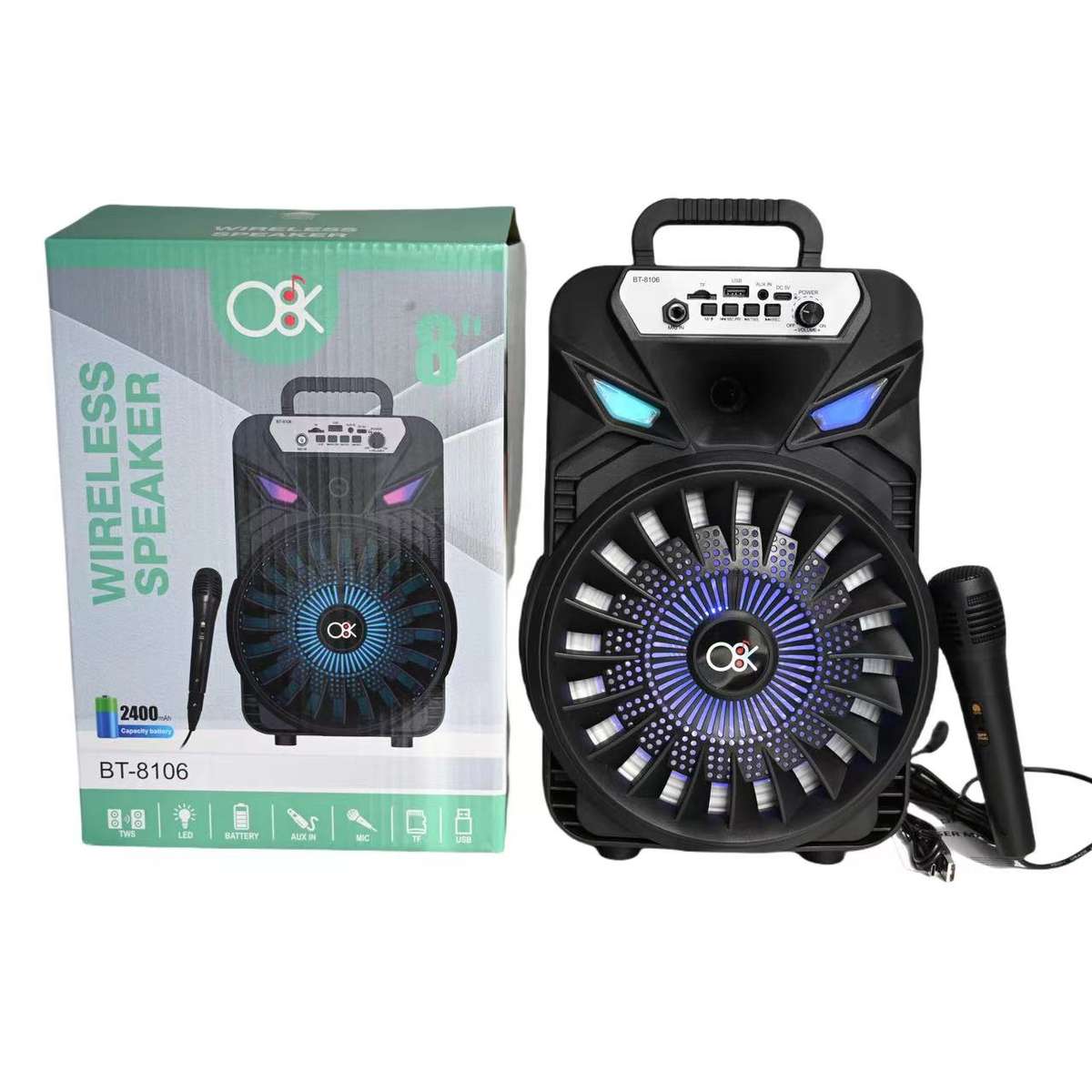 Bluetooth speaker - bt8106 microphone - led lights - 8 inch