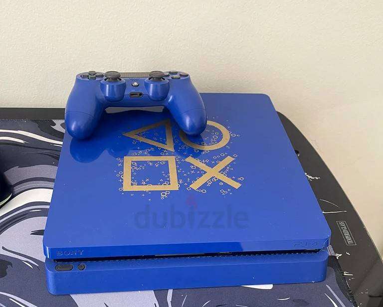 Ps4 slim -limited edition blue- console 1tb, hdr+ including 1controller and cables