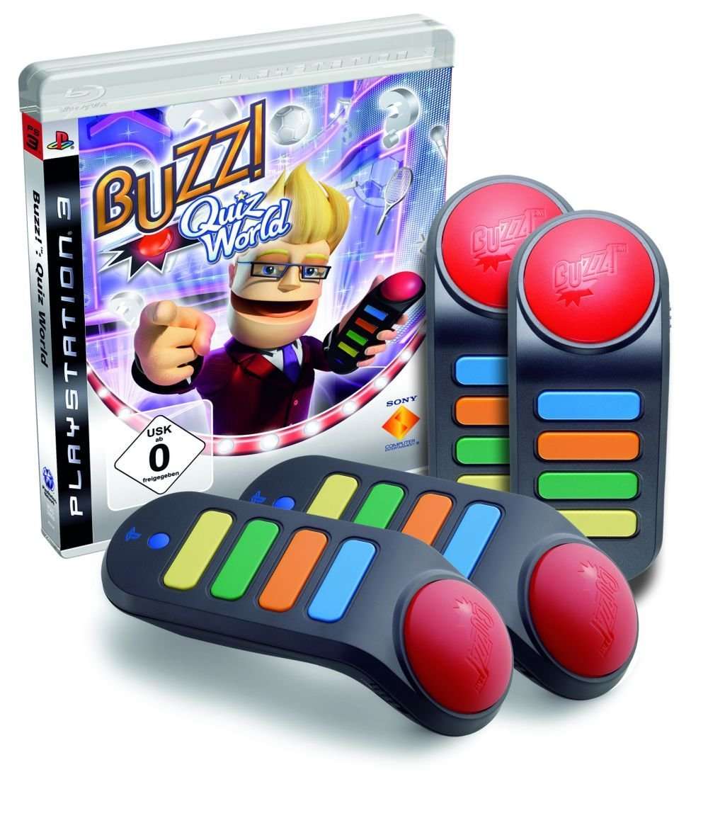 Buzz games plus 4x wireless buzz controllers for PS2/PS3 - in the box