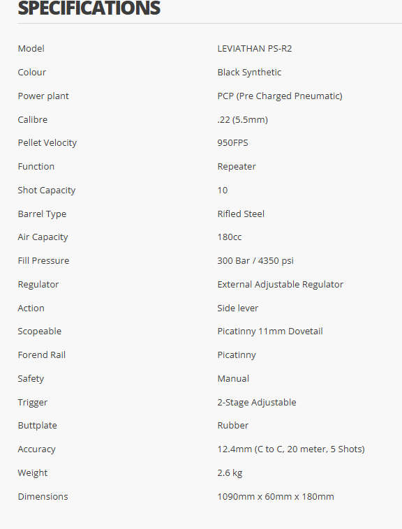 Nova Vista Leviathan PS-R2 PCP Air Rifle - 5.5mm