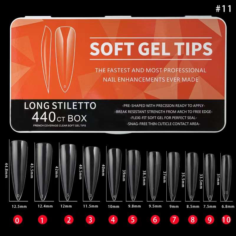 Soft Gel Tips  11 - Long Stiletto 440pcs
