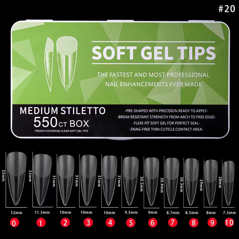 Soft Gel Tips  Medium Stiletto 550pcs