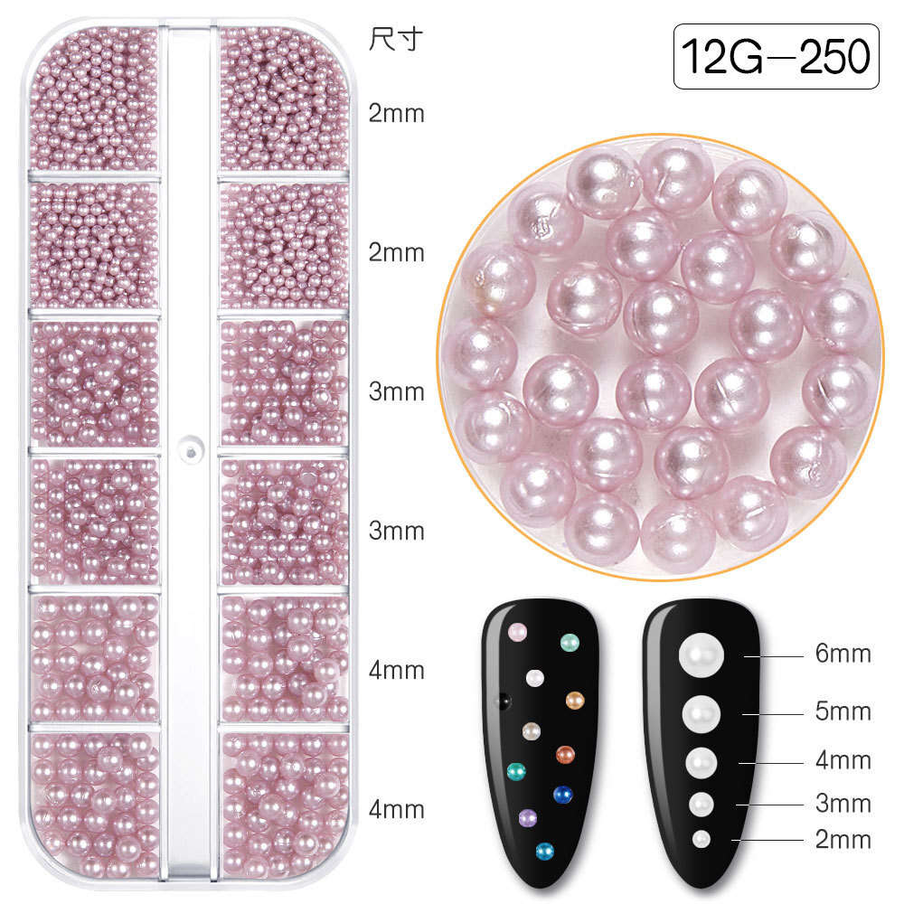 12 Grids Colour Pearl Nail Decoration - 12G250