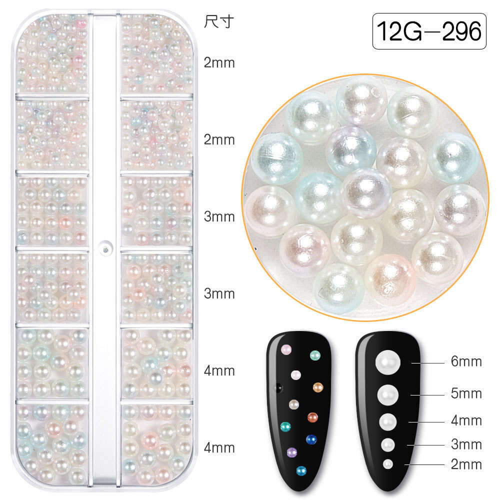 12 Grids Color Pearl Nail Decoration -   12G296