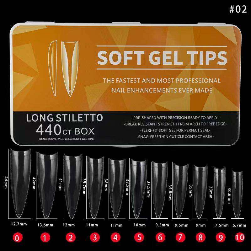 Soft Gel Tips   2 - Long Stiletto 440pcs