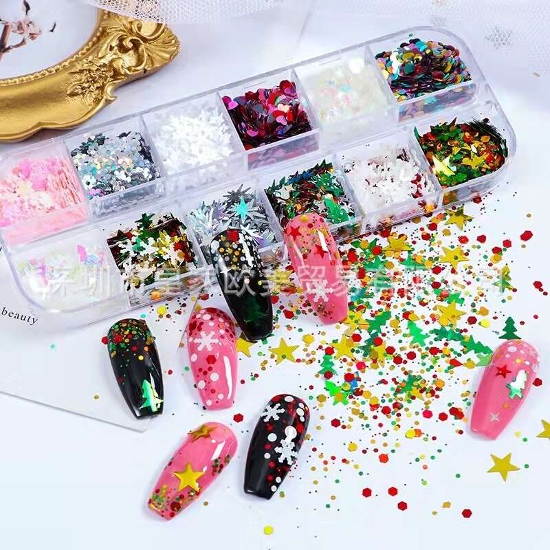 12 Grids Christmas Nail Decoration