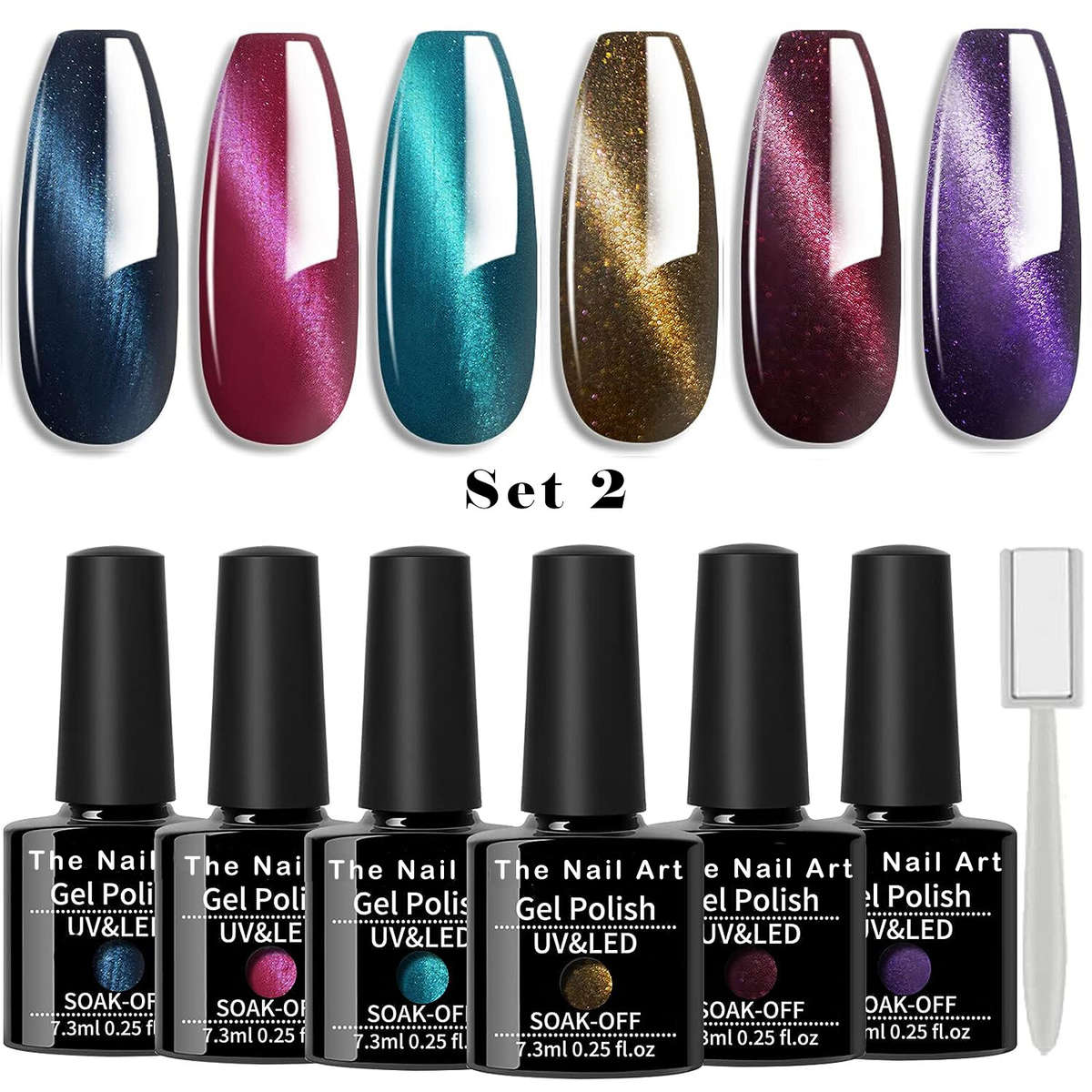 6pcs Cat Eye Gel Polish Set 8ml + Magnet message set number