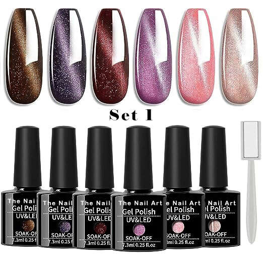 6pcs Cat Eye Gel Polish Set 8ml + Magnet message set number