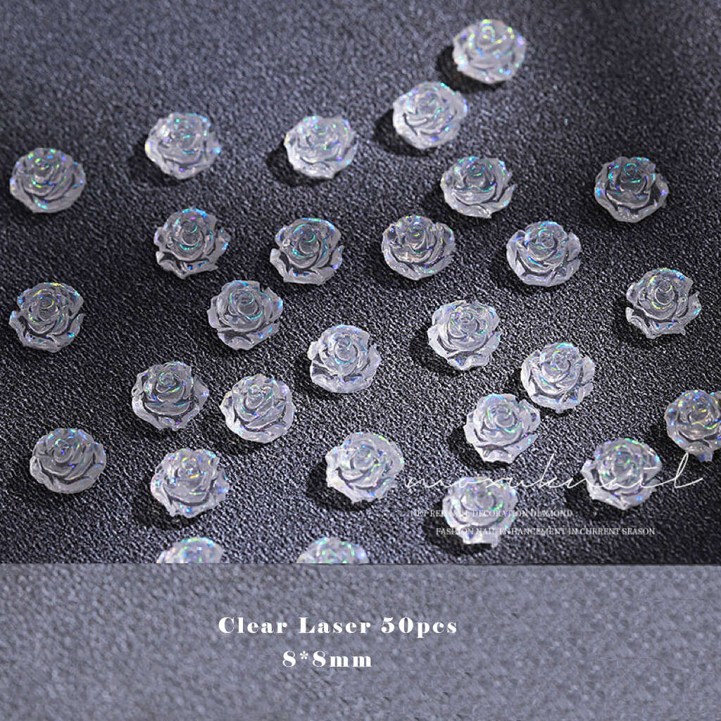 Camellia Flower Nail Decoration 50pcs -Clear Laser 8*8mm