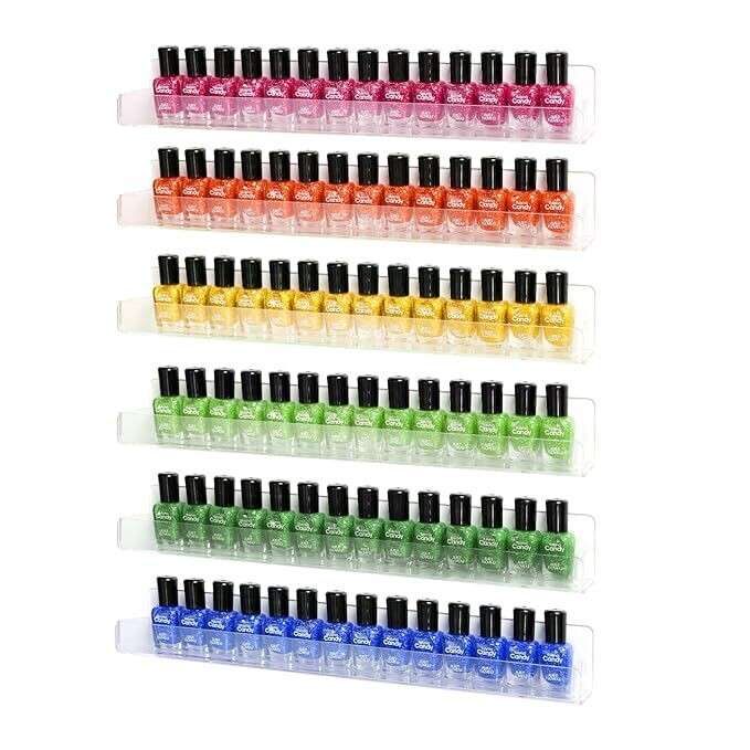 6 Pack Nail Polish Rack Wall Mounted Shelf, Clear Acrylic Nail Polish Organizer Display