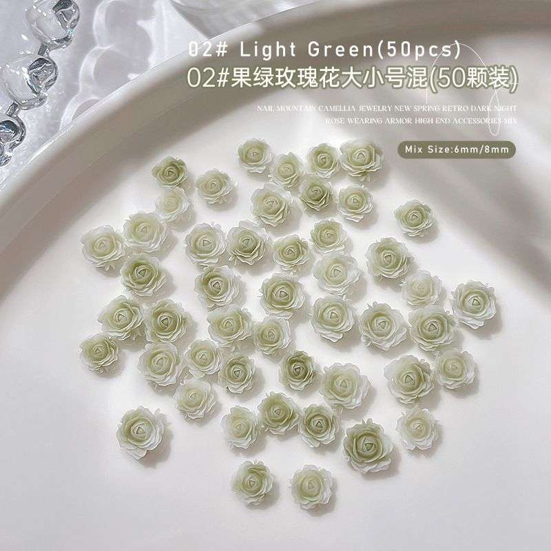 3D Gradient Roses Nail Art 50pcs 6mm/8mm Mix