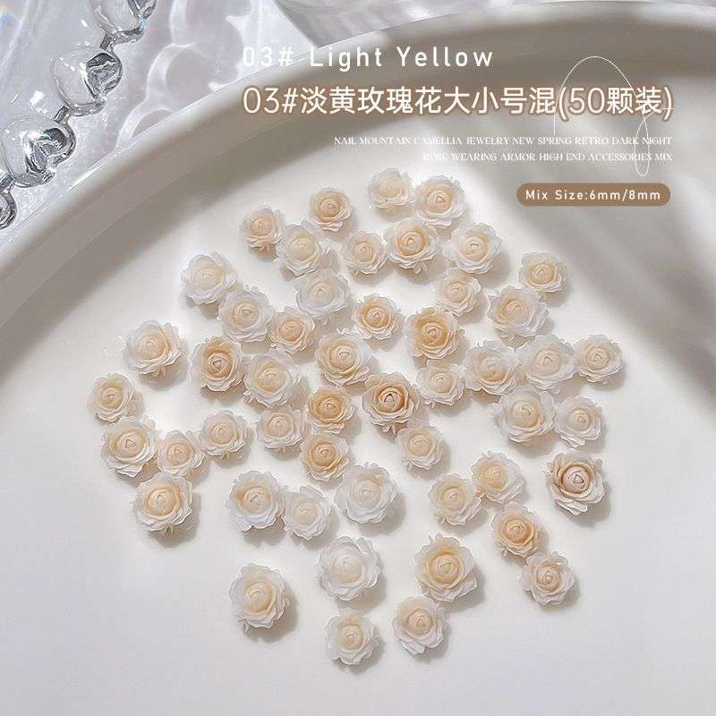 3D Gradient Roses Nail Art 50pcs 6mm/8mm Mix