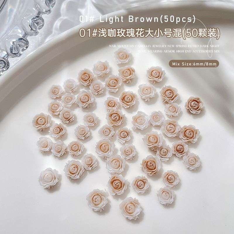 3D Gradient Roses Nail Art 50pcs 6mm/8mm Mix