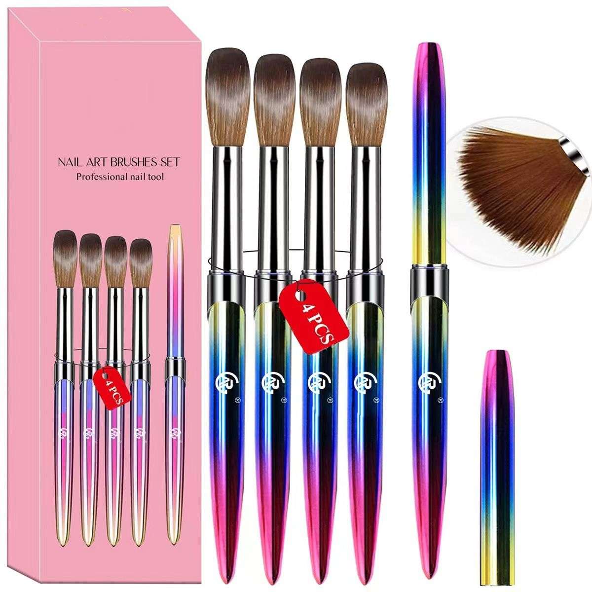 4pcs Acrylic Nail Brush Set, Size 10/12/14/16