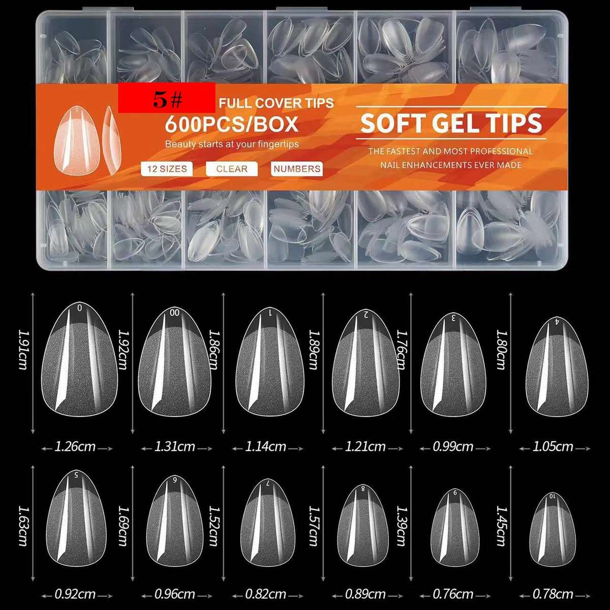 Extra Long Round Gel x Nail Tips 600pcs XXS number 5