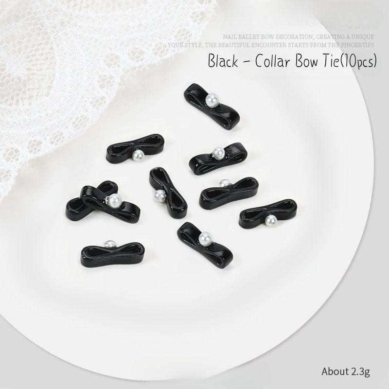 Ballet bow ribbon nail accessories girl three-dimensional collar (10 pcs) Black - Collar Bow Tie