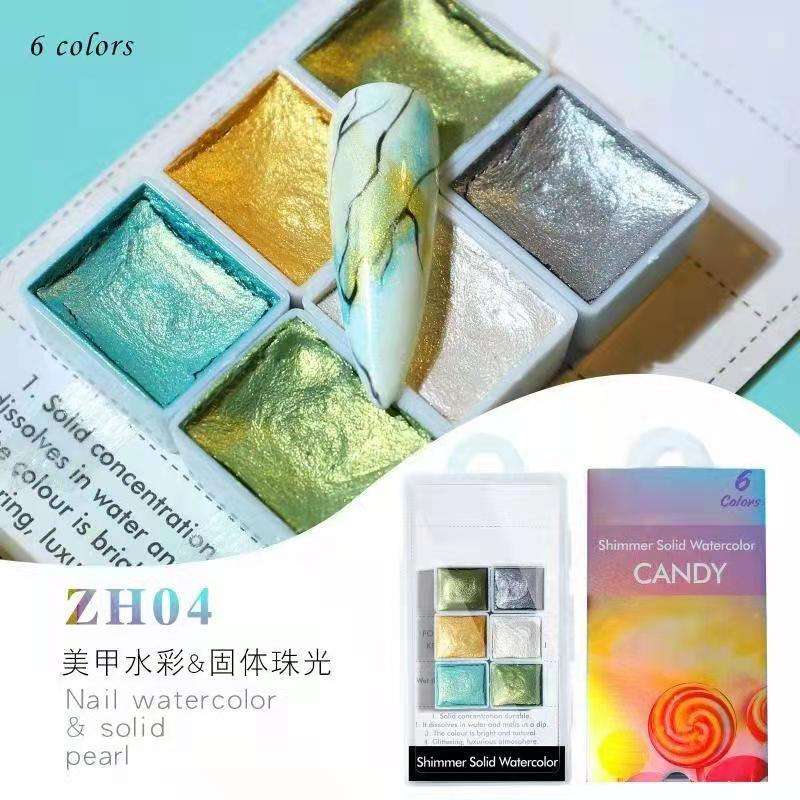 6 colours Shimmer Solid Watercolour Pigment -ZH -Candy