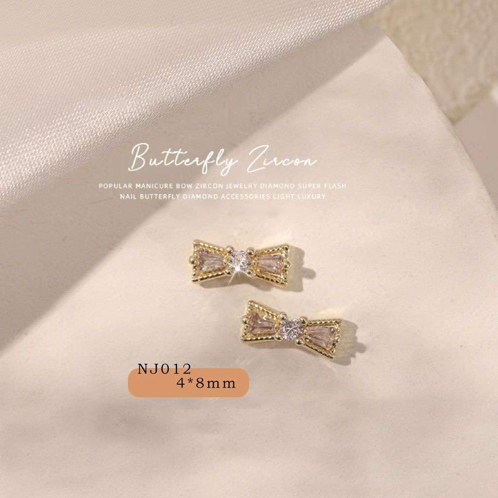 Nail Bow Tie 04# Rhinestone 2pcs - Gold - 4x8mm