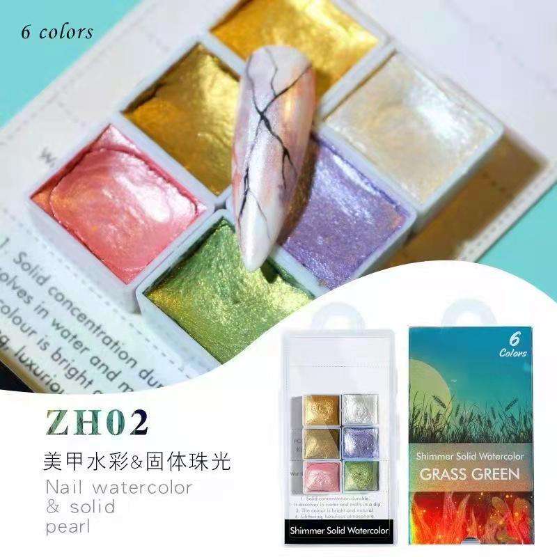 6 colours Shimmer Solid Watercolor Pigment -ZH -Grass Green