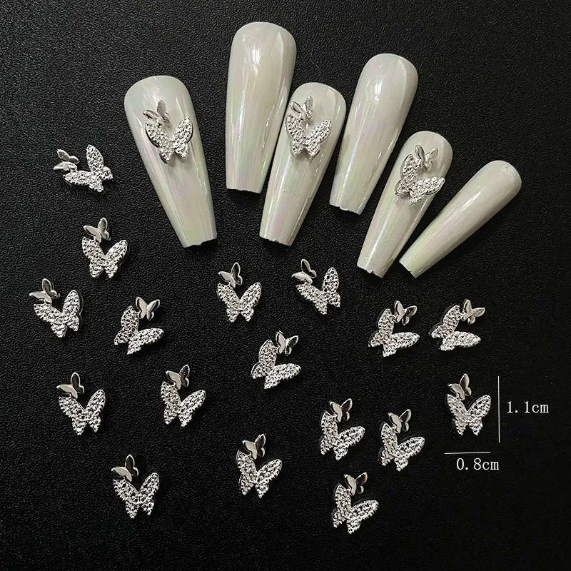 Alloy Butterfly Nail Rhinestones 10pcs -   Silver