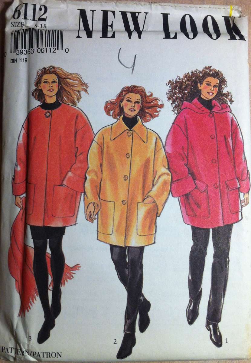New Look 6112 Coat in 3 Styles. Size 8-18. Complete Uncut F/F