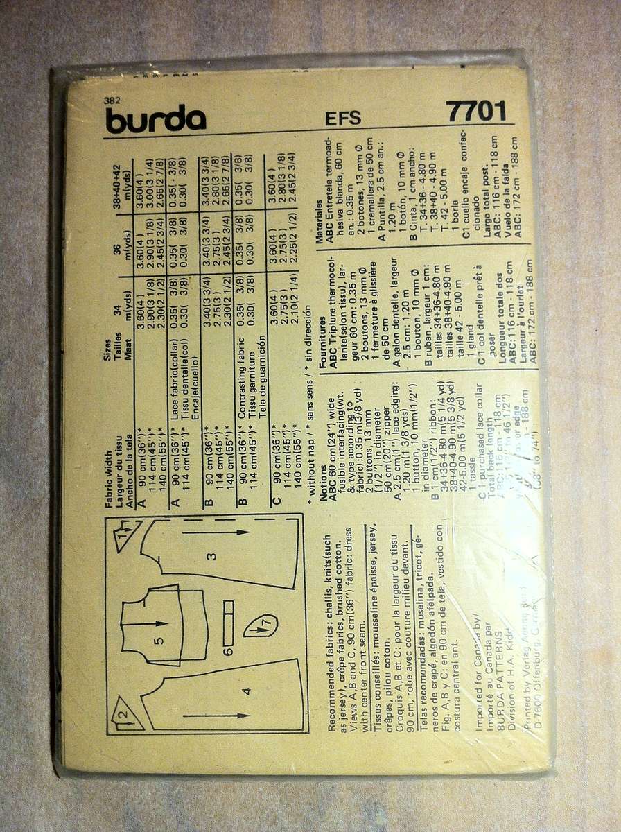 Burda 7701 Maternity Dress. Size 34-42. Complete Uncut F/F