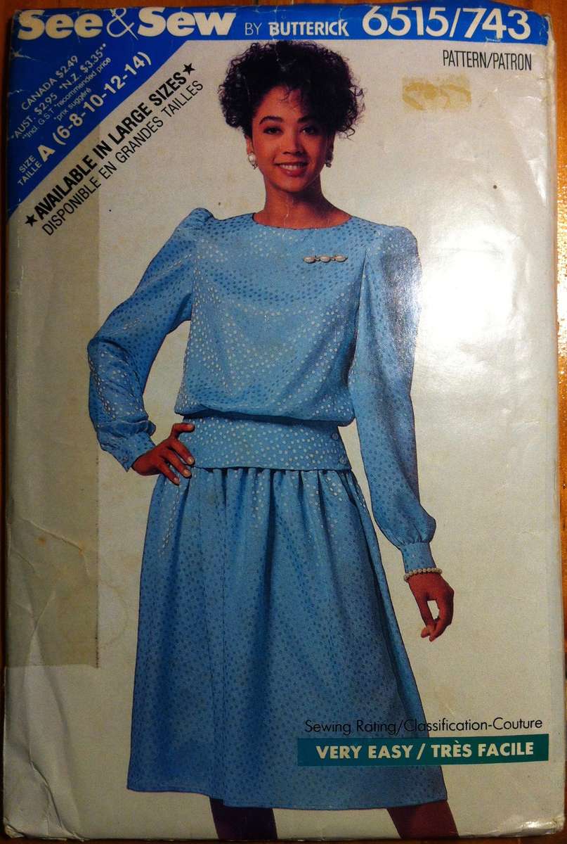 See & Sew 6515/743 Blouson Top and Skirt. Sizes 6-14. Complete Uncut F/F