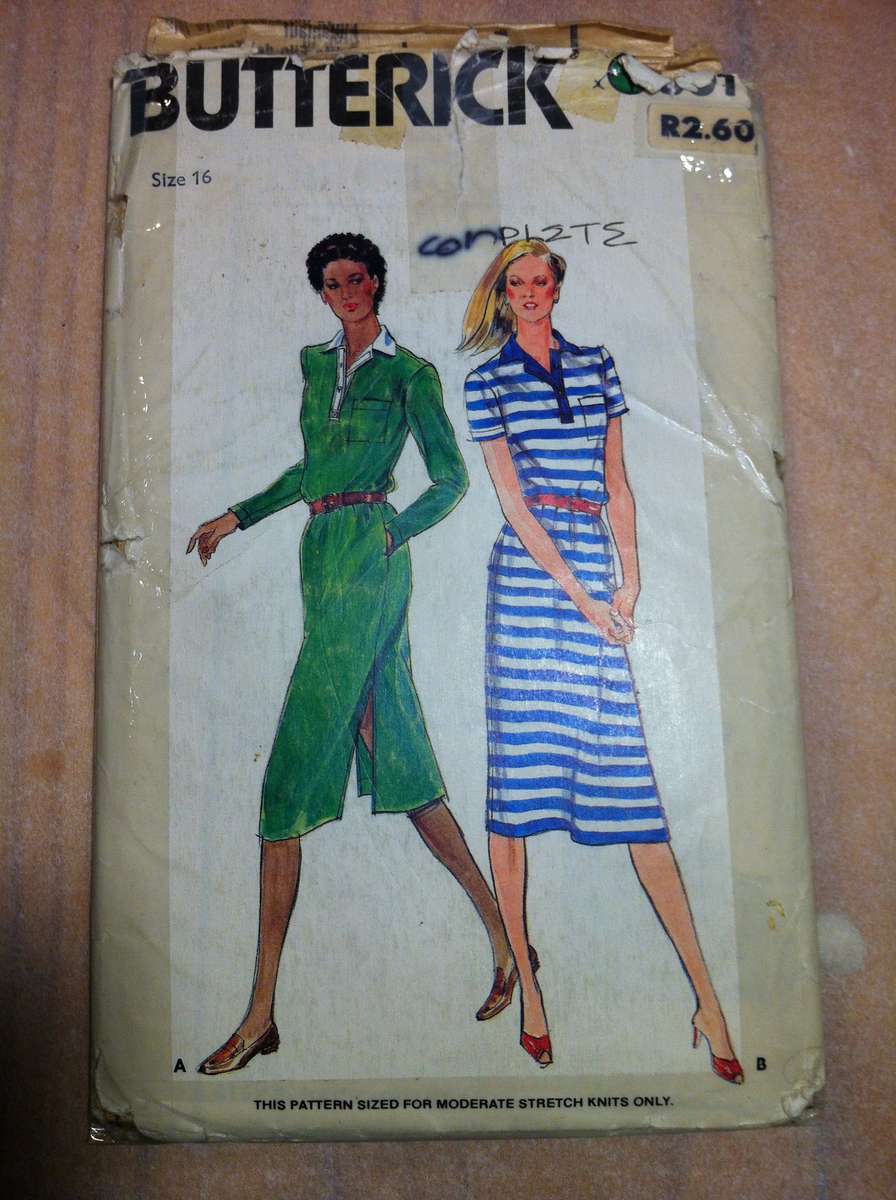 Butterick 3011 Sporty Dress for Knit Fabrics. Size 16. Complete
