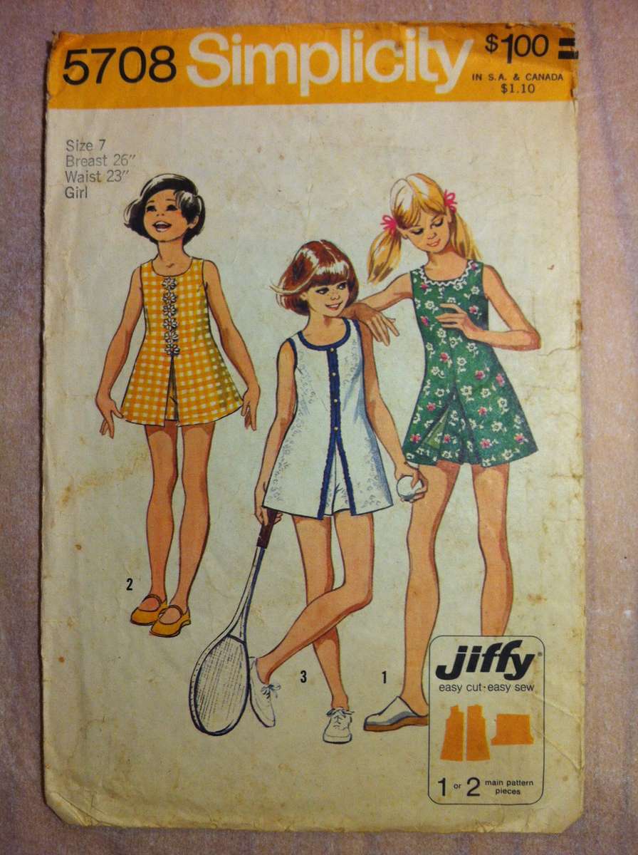 Simplicity 5708 Girls Mini Dress and Shorts. Size 7. Complete